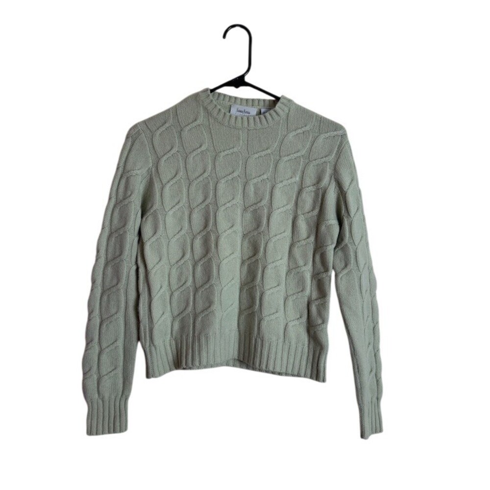 Neiman Marcus Sweater Womens M Sage Green Cable Knit Crewneck Pullover